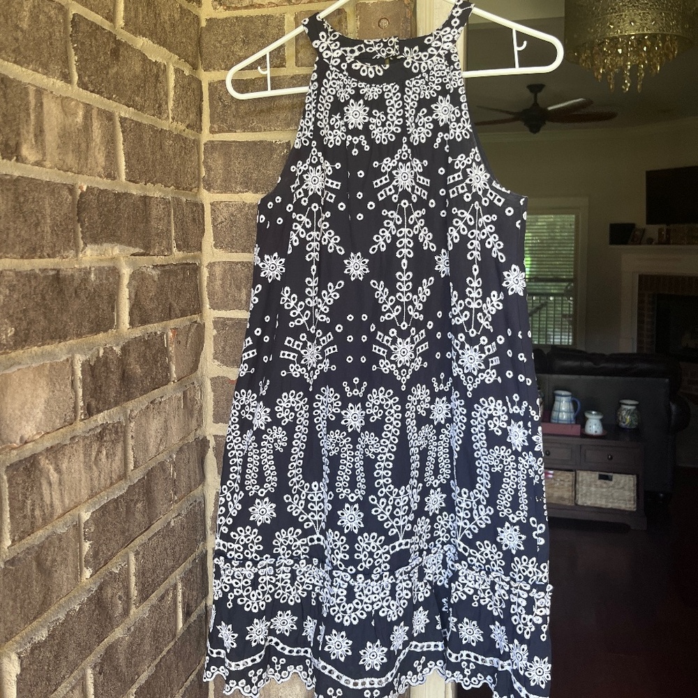 Maison Jules Navy Embroidered Halter Dress